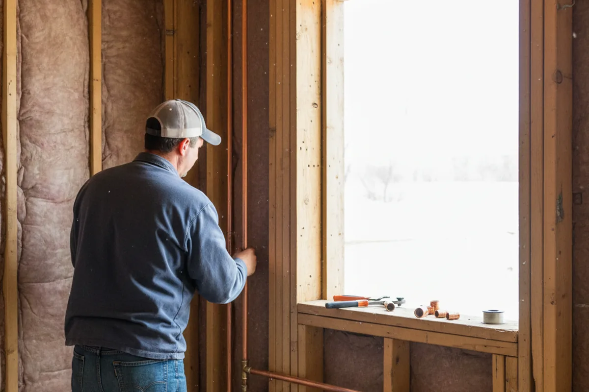 Licensed plumber running new copper supply lines in a Northfield home